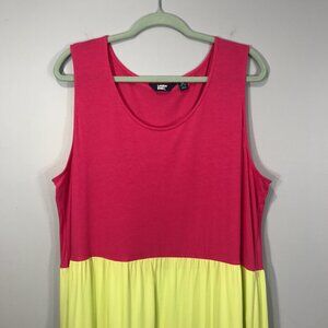 Lands' End Tank Dress Women's 2X 20W-22W Pink Blue Yellow Colorblock Maxi Tiered